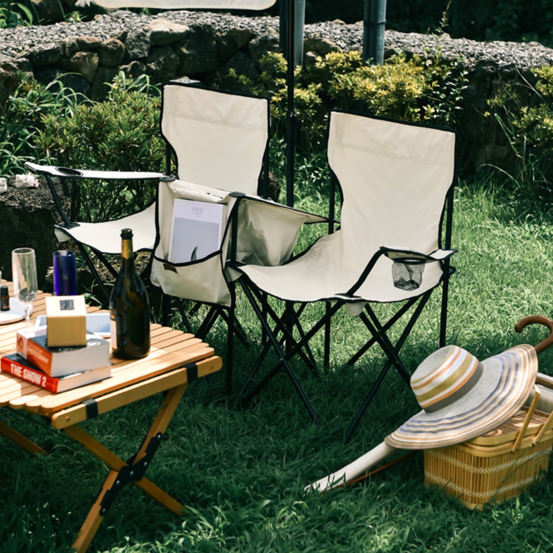 감성 파라솔 의자 휴대용 접이식 의자 2인용 캠핑 의자