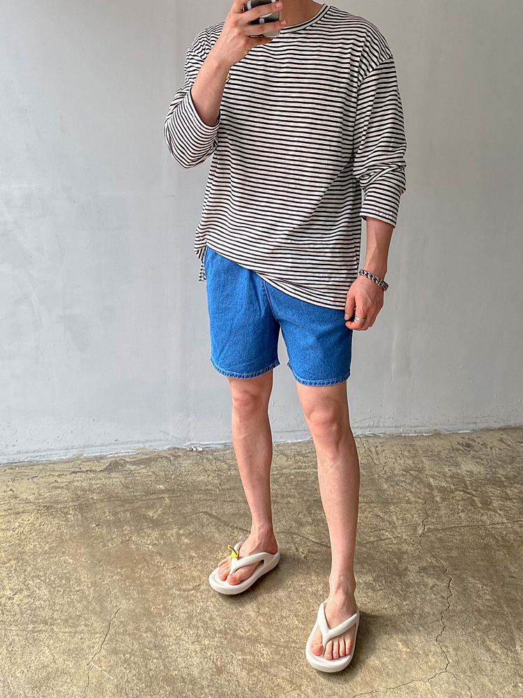 롱슬리브 루즈핏 남자 긴팔티 패치 스트라이프 이미지 7