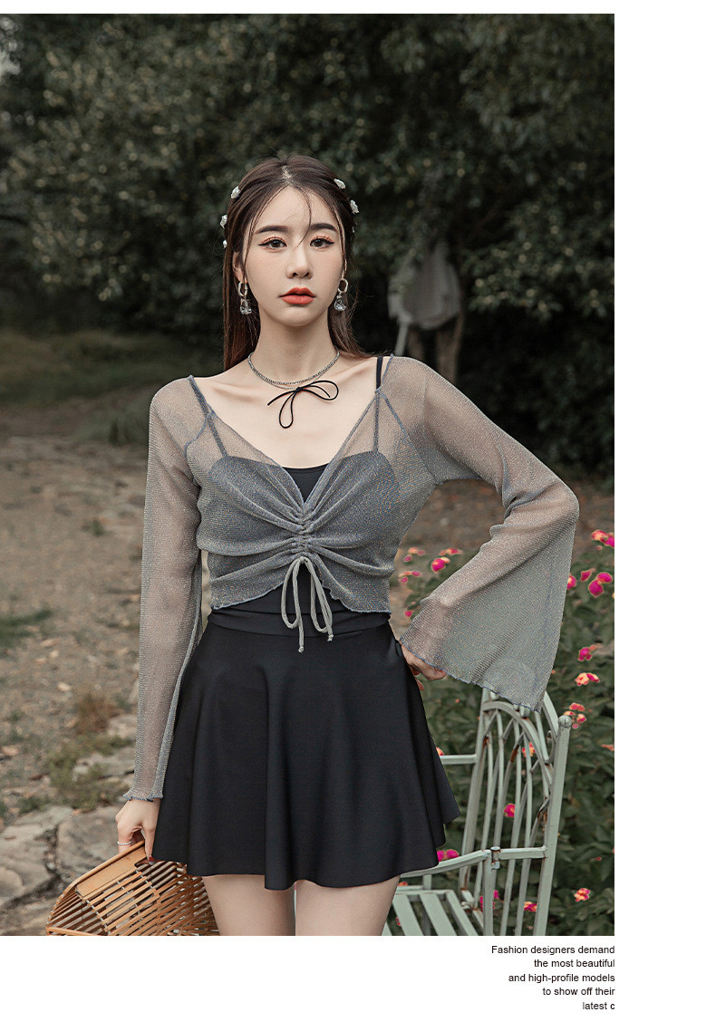 [L-5XL/빅사이즈] 여리여리 원피스 수영복 체형커버 긴팔 시스루 셔링 래쉬가드 커버업 + 2피스 세트 상세 이미지 7