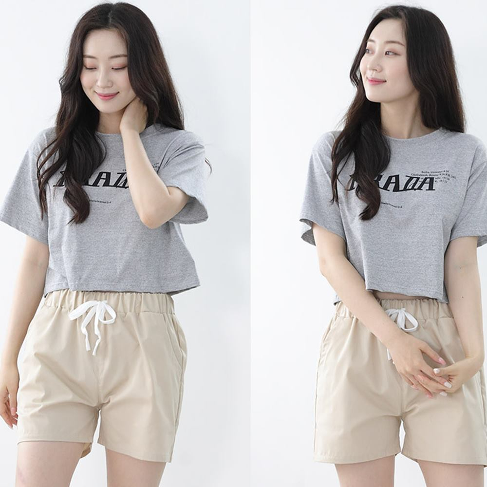 여성 4부 면 밴딩 반바지 잠옷 휴가룩 팬츠 고무줄 화이트 - 상세 이미지 2