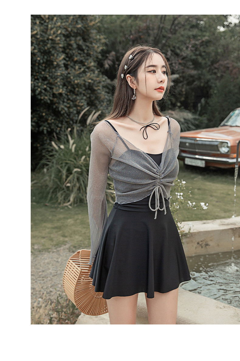 [L-5XL/빅사이즈] 여리여리 원피스 수영복 체형커버 긴팔 시스루 셔링 래쉬가드 커버업 + 2피스 세트 상세 이미지 8