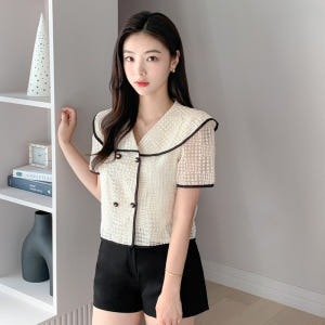 더블 빅카라 반팔 블라우스 bs7100 착용 후기 | 사이즈/핏 총정리 - 상품 이미지 2