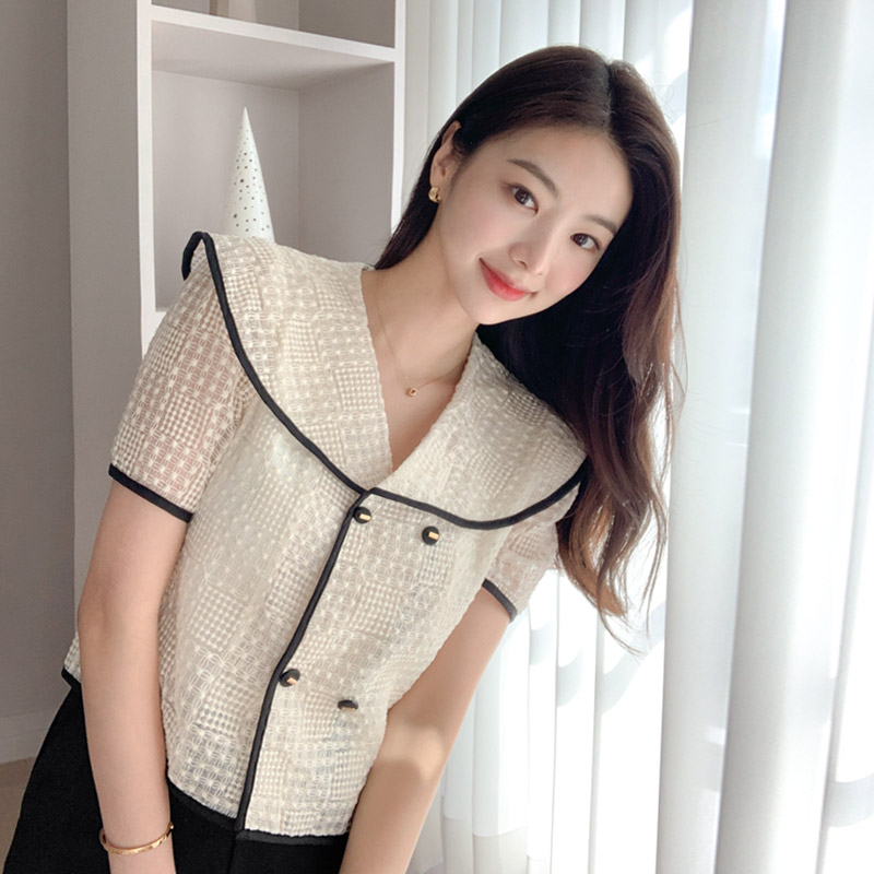 더블 빅카라 반팔 블라우스 bs7100 이미지 3