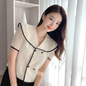 더블 빅카라 반팔 블라우스 bs7100 착용 후기 | 사이즈/핏 총정리 - 상품 이미지 3