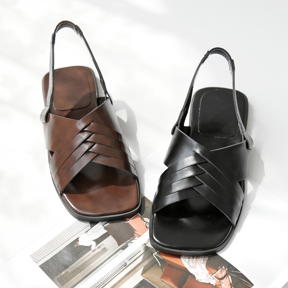 발편한 여성 빅사이즈 샌들 통가죽 크로스 꼬임 스트랩샌들