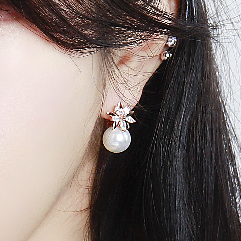 핵 진주 10미리 플라워 귀걸이 원터치 큐빅 한복 혼주 친구 생일 선물 순백 14K 18