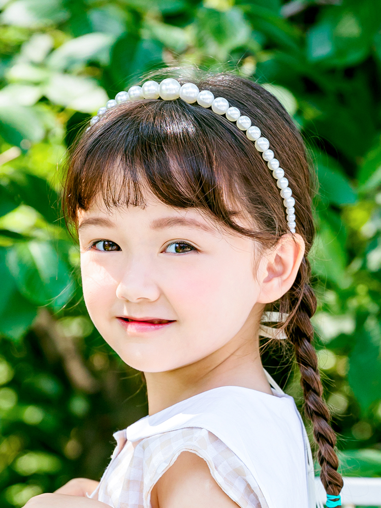 하멜 진주 롱 리본끈 헤어밴드 유아머리띠 - 메인 이미지