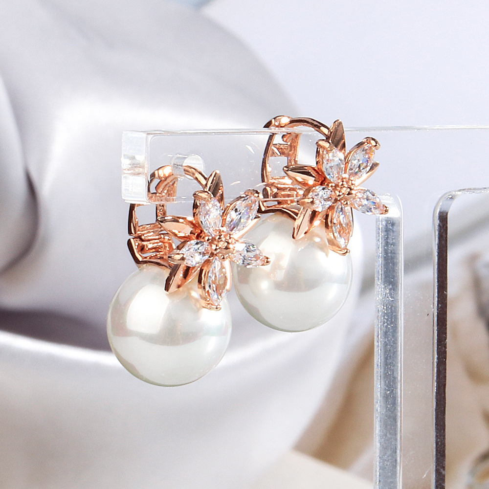 핵 진주 10미리 플라워 귀걸이 원터치 큐빅 한복 혼주 친구 생일 선물 순백 14K 18