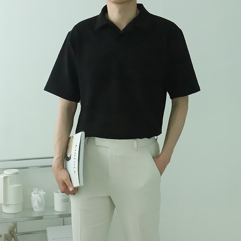 1+1 헨리넥반팔 구김없는 카라 남자반팔티 - 상세 이미지 4