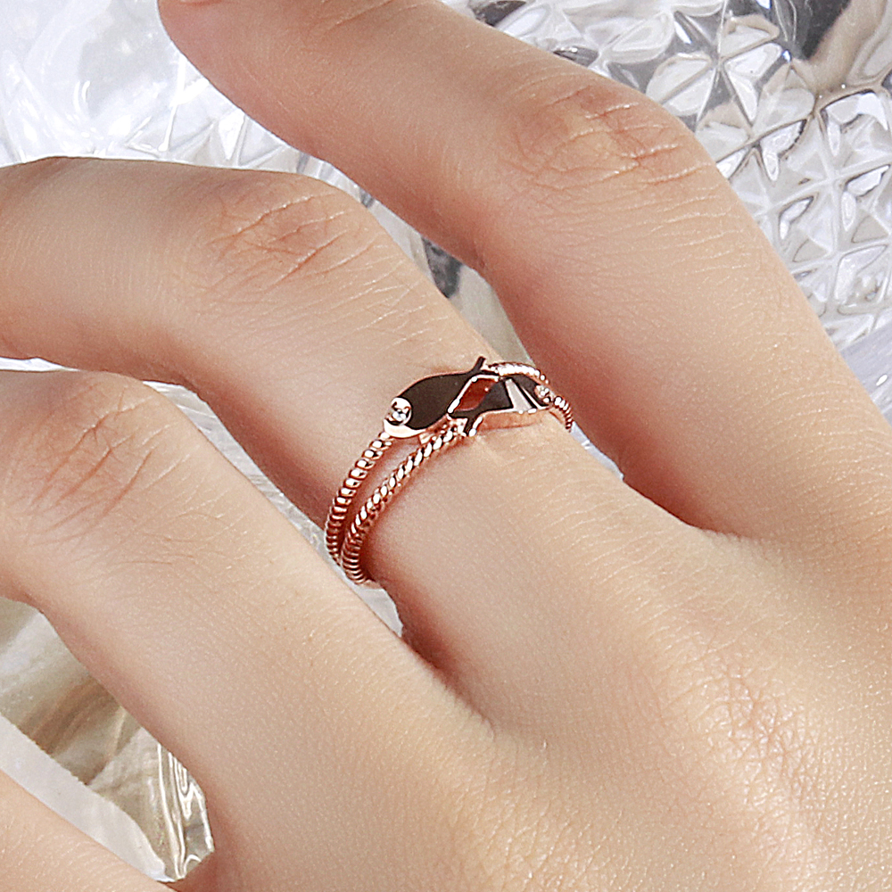 두줄 더블 물고기 반지 애끼 검지 데일리 우정 미스 링 수능 선물 14K 18K 엄마 - 상세 이미지 3