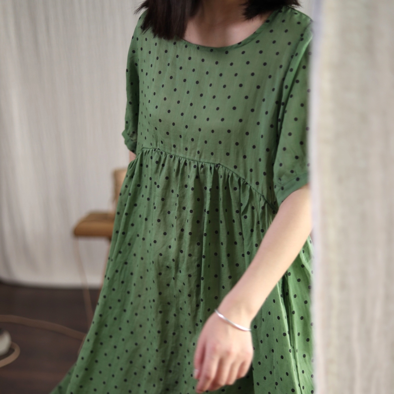 하마마스 여름 땡땡이 도트 모시원피스 66 77 미시의류