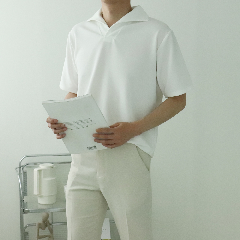 헨리넥반팔 구김없는 오버핏 남성카라티 남자반팔티 - 상세 이미지 3