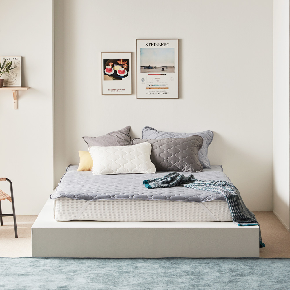 파미지오 사계절 마이크로화이버 누빔 양면패드 침대커버+베개커버