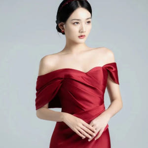 새틴 오프숄더 리본 셀프웨딩스냅촬영드레스 이브닝 파티 레드드레스 착용 후기 | 사이즈/핏 총정리 - 상품 이미지 4
