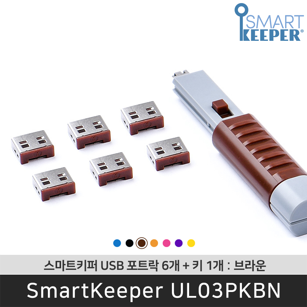 [공식총판] 스마트키퍼 UL03PKBN USB포트락6 브라운 오피스 USB잠금장치 보안 솔루션 봉인 - 상품 이미지