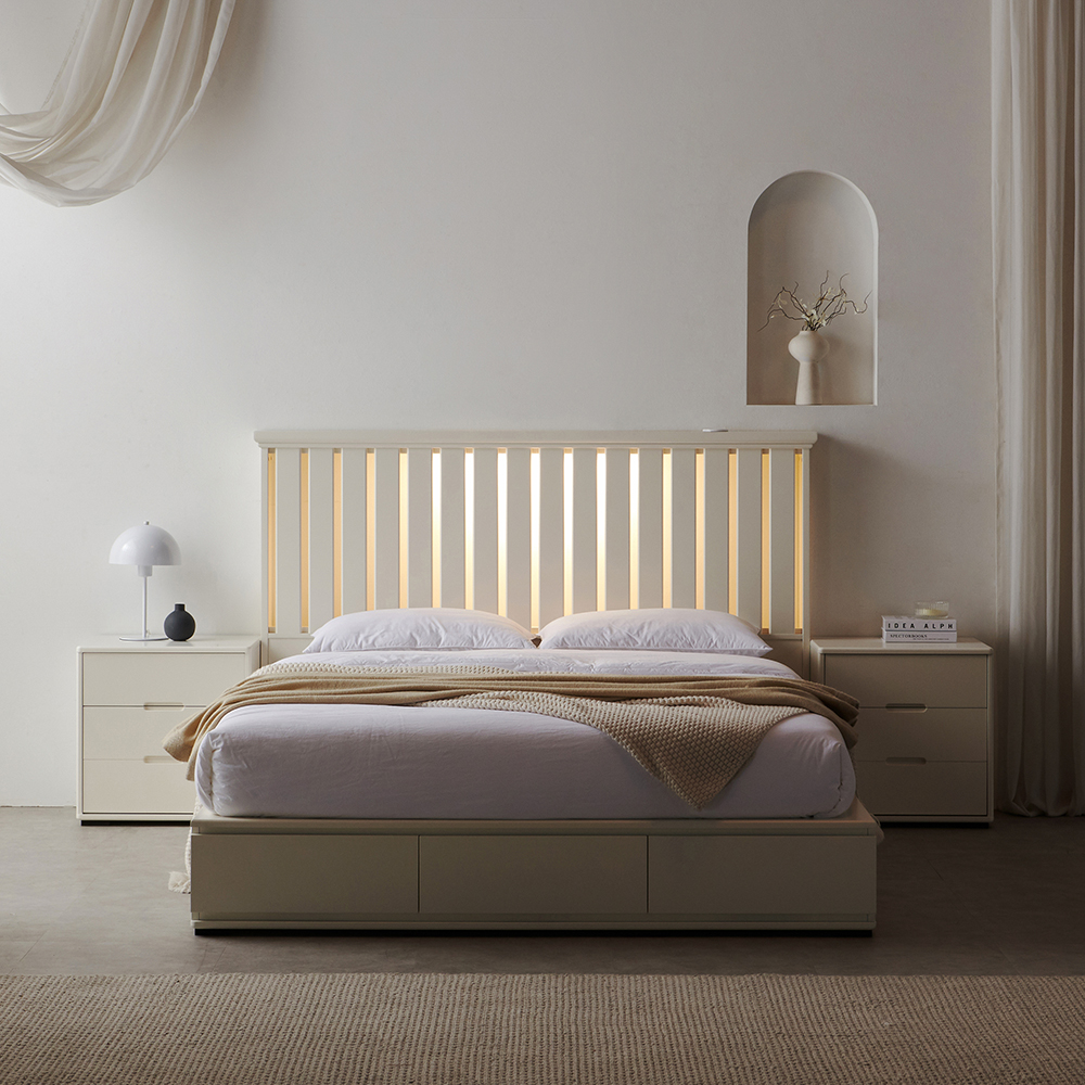 모든데이 신혼 부부 조명 도장 침대 프레임 퀸 킹 사이즈 Q/K공용