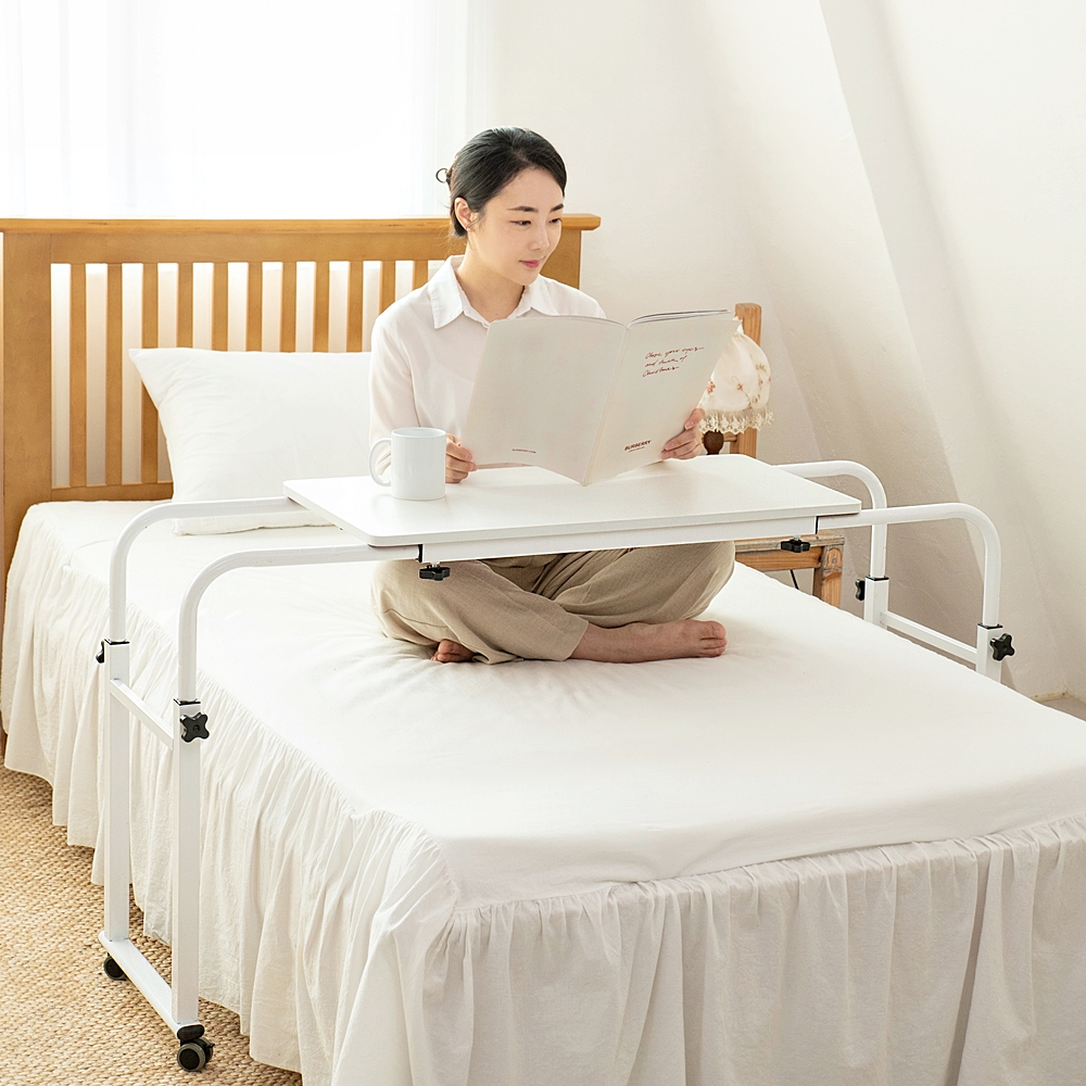 침대용 이동식 바퀴달린 테이블 간이 책상 침대 위 높낮이조절 쇼파 협탁 보조 80x40