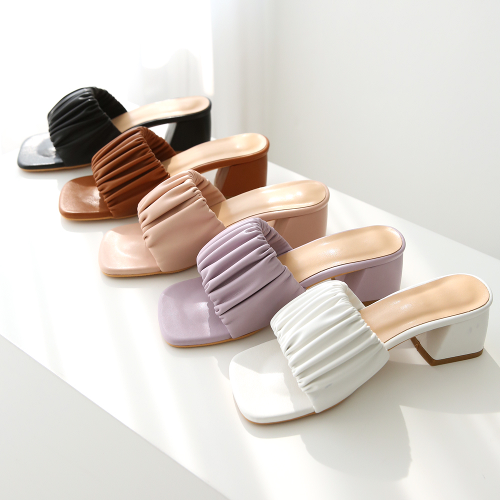 발편한 쿠션 여성 빅사이즈 셔링 뮬 슬리퍼