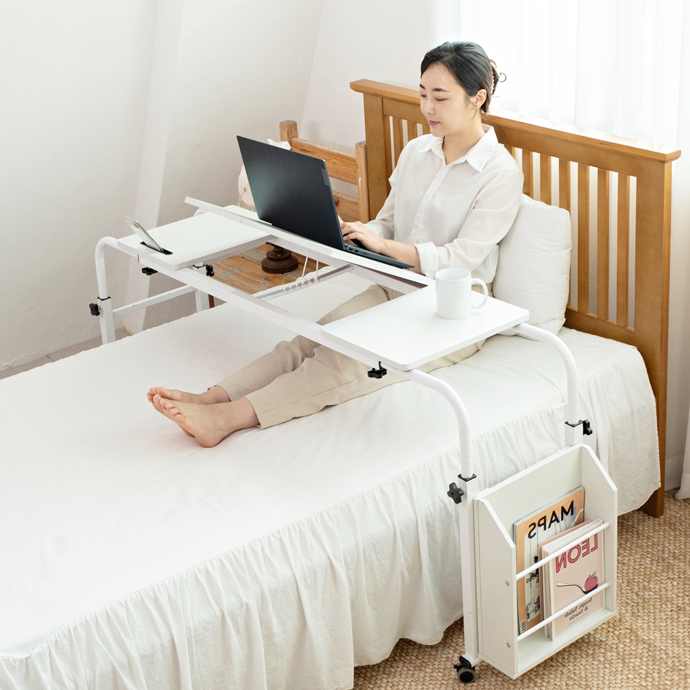 침대용 이동식 바퀴달린 테이블 간이 책상 침대 위 높낮이조절 쇼파 협탁 보조 80x40