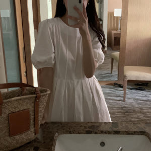 아포 핀턱 주름 라운드넥 루즈핏 a라인 셔링 벌룬 퍼프 반팔 코튼 무지 ... 착용 후기 | 사이즈/핏 총정리 - 상품 이미지 3