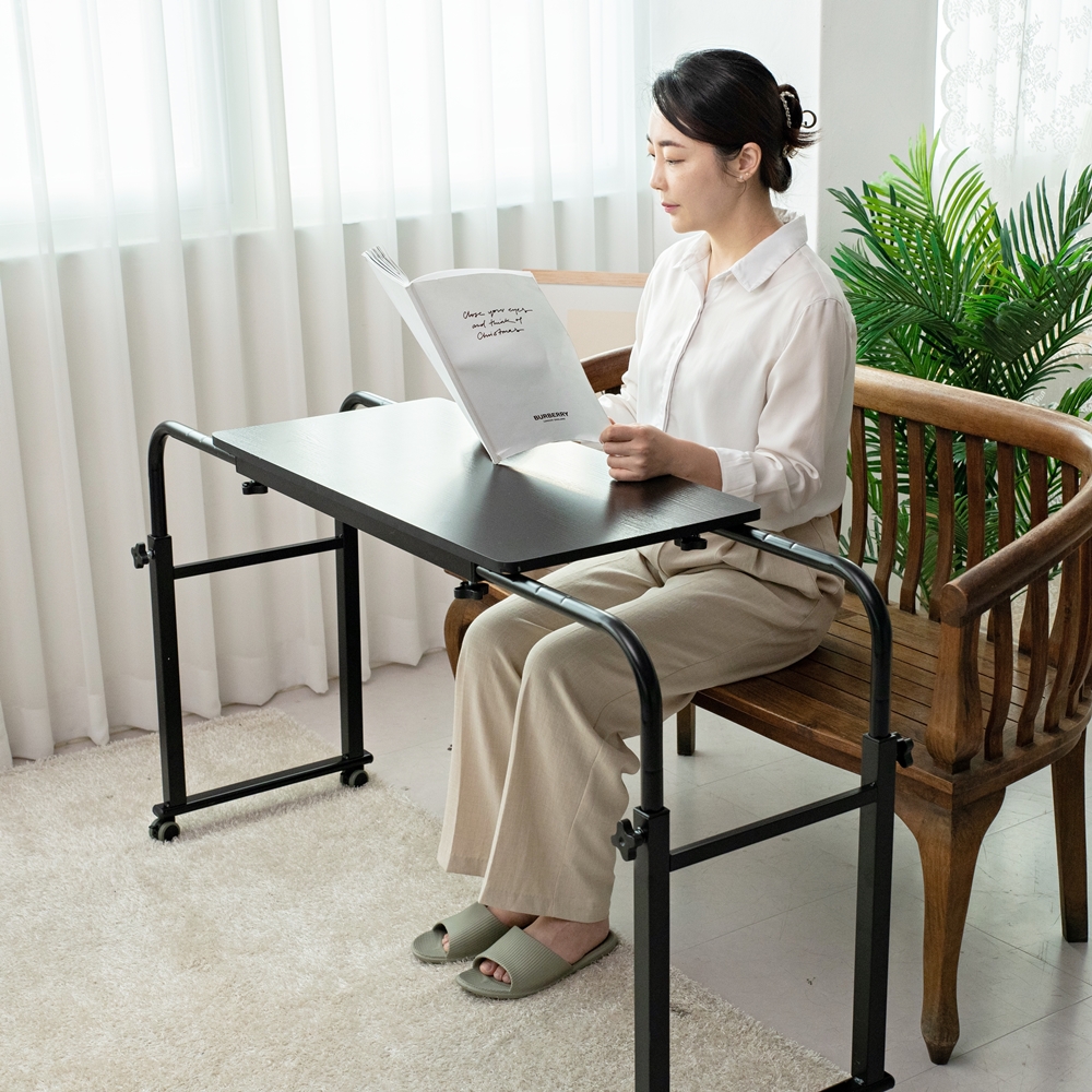 침대용 이동식 바퀴달린 테이블 간이 책상 침대 위 높낮이조절 쇼파 협탁 보조 80x40