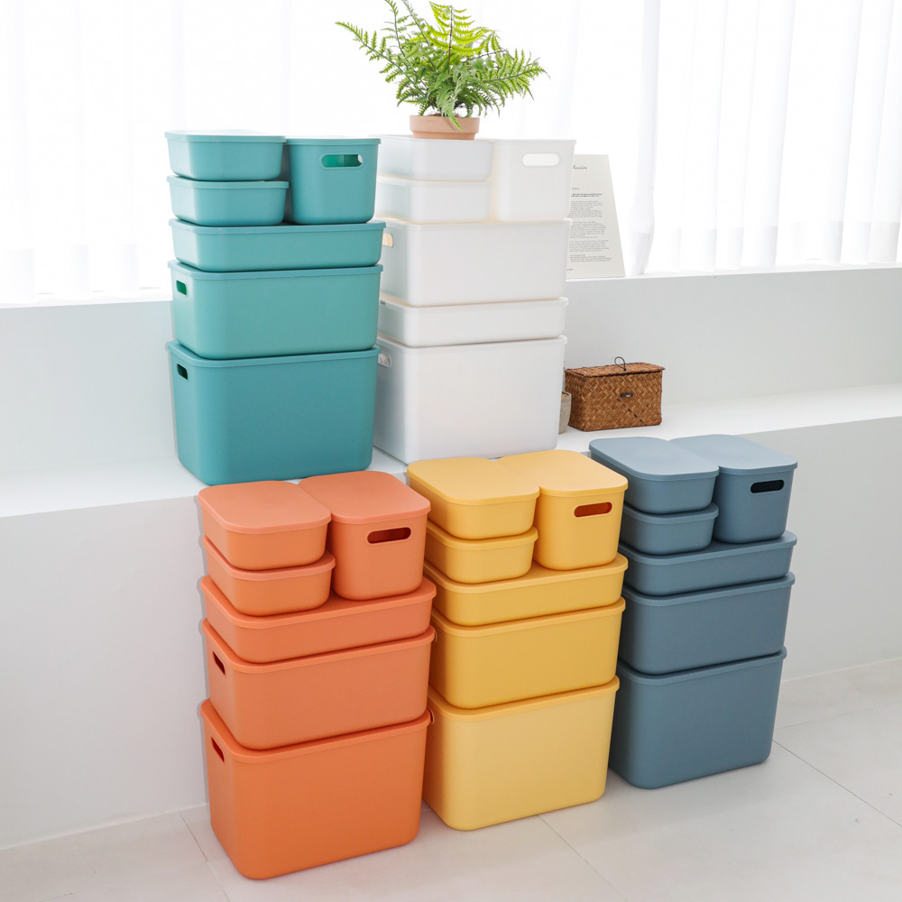 컬러 리빙박스 수납 정리함 수납형 소 뚜껑미포함(X)