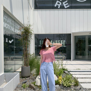하이웨스트진 아이스 세미와이드 쿨 데님팬츠 여성여름청바지 통청바지 여자와... 착용 후기 | 사이즈/핏 총정리 - 상품 이미지 2