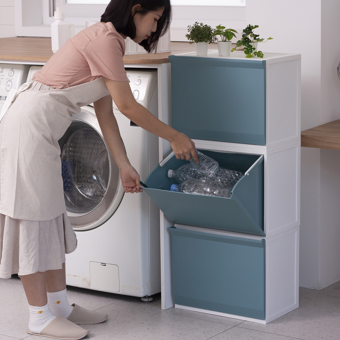 와이드 재활용 분리수거함 수거통 1단 30리터 대용량 쓰레기통 대형바구니 3단 가정용 학교