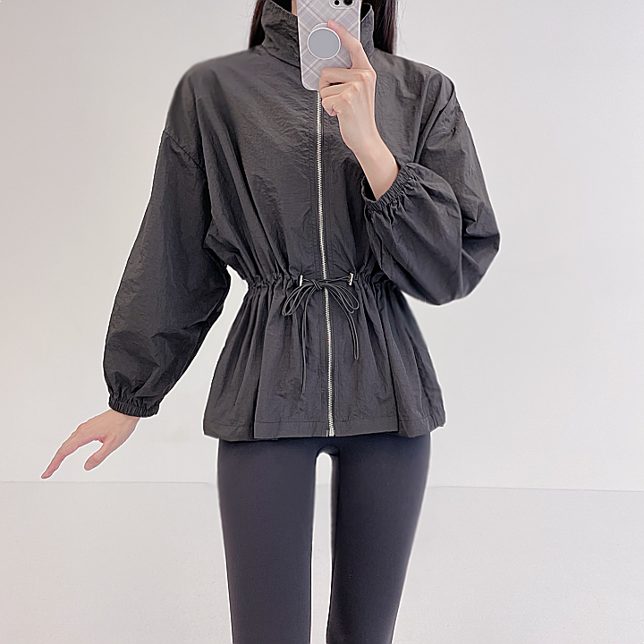 로라벨 스냅 바람막이 아노락 여성 여름자켓 박시 루즈핏 자켓 요가 필라테스 집업 아우터