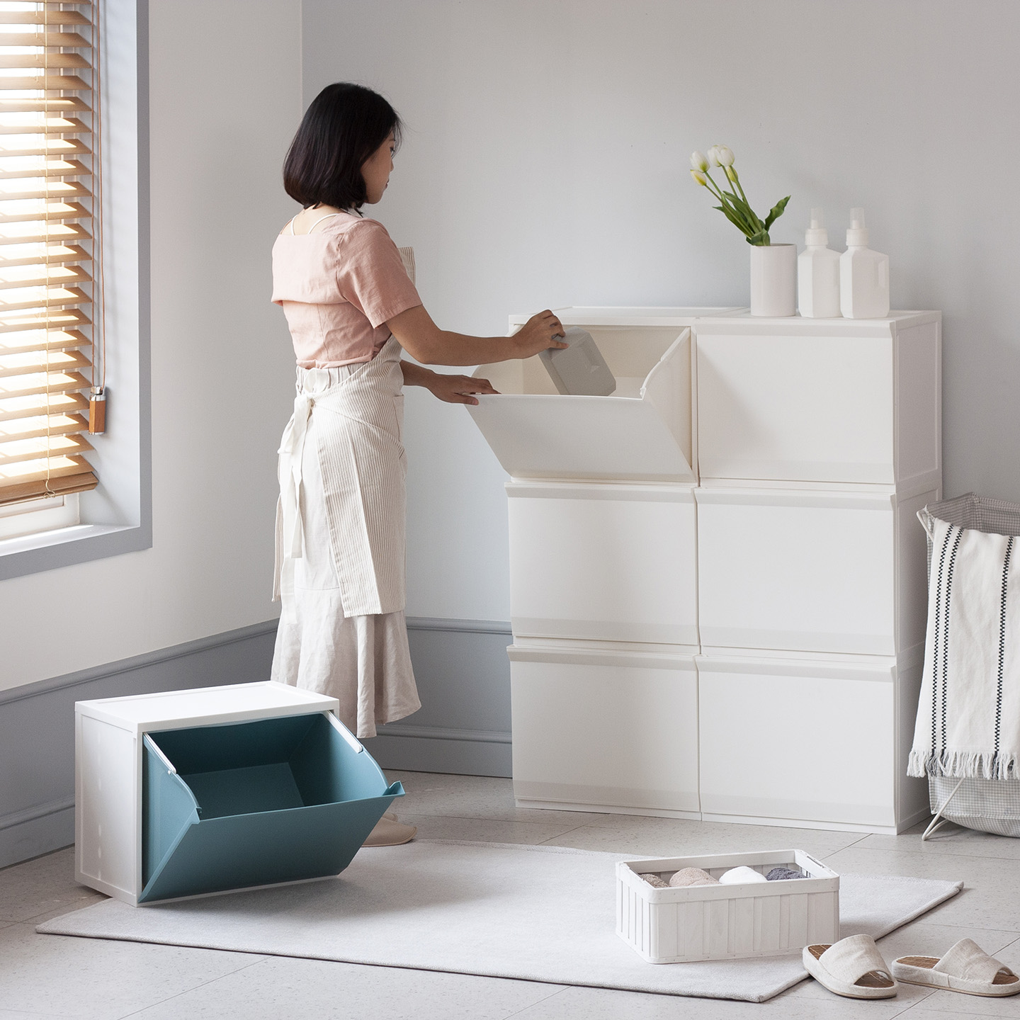 와이드 재활용 분리수거함 수거통 1단 30리터 대용량 쓰레기통 대형바구니 3단 가정용 학교