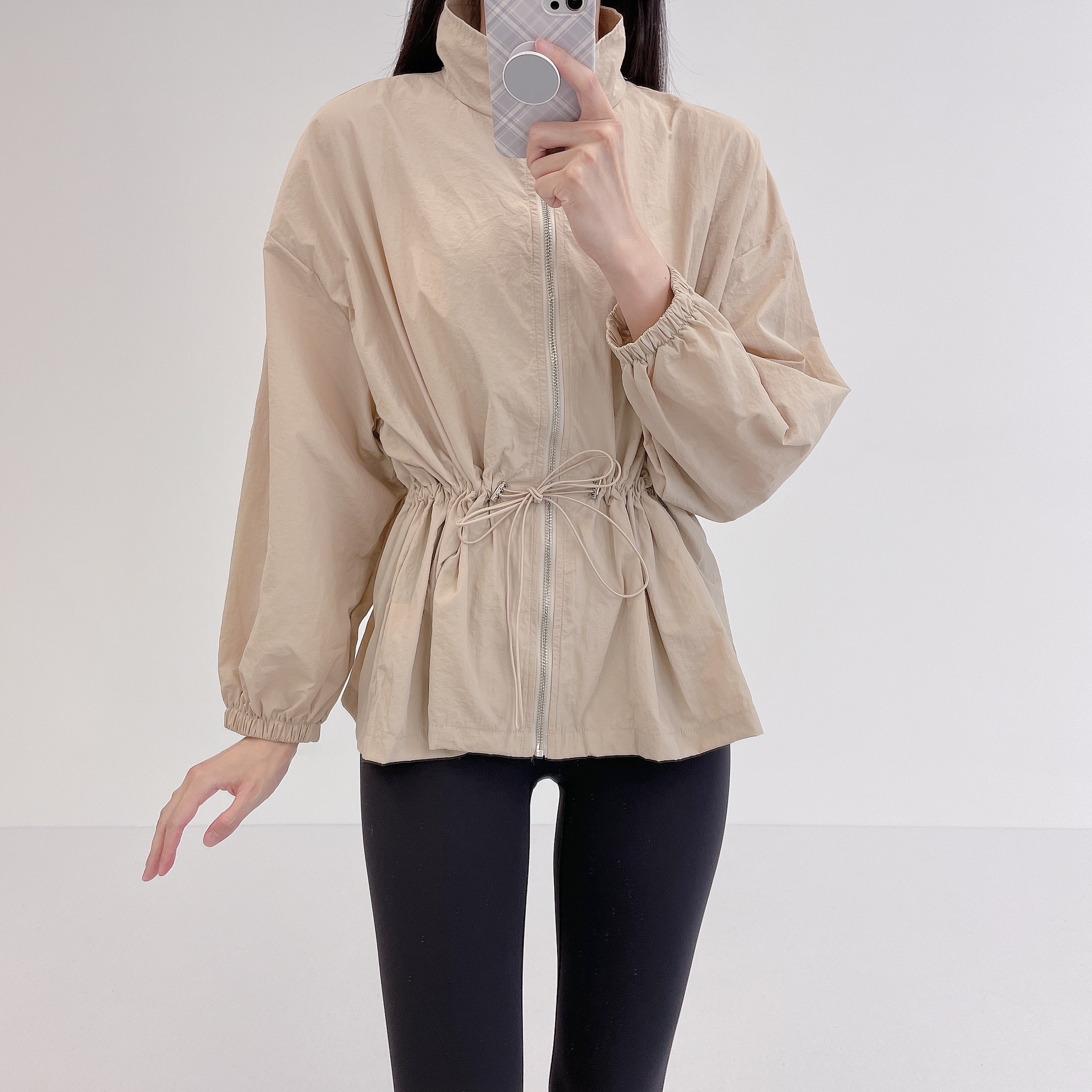 로라벨 스냅 바람막이 아노락 여성 여름자켓 박시 루즈핏 자켓 요가 필라테스 집업 아우터 - 상세 이미지 3