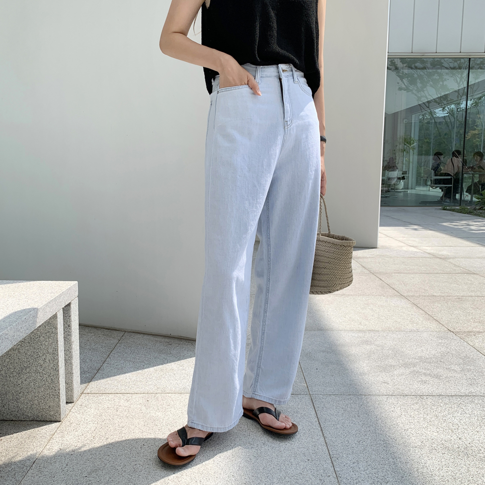 하이웨스트진 아이스 세미와이드 쿨 데님팬츠 여성여름청바지 통청바지 여자와이드진 연청바지