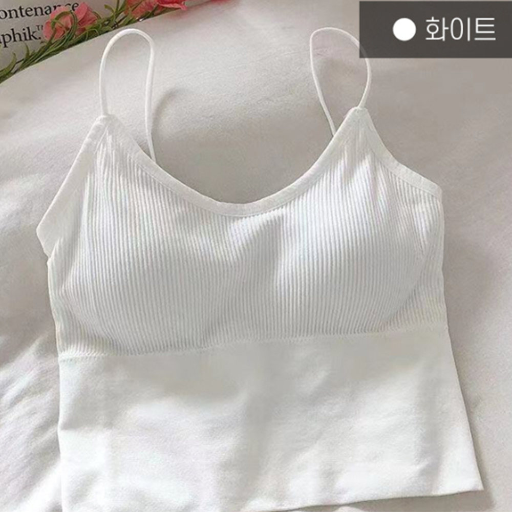 흰색무지티 브라넷 심리스 캡내장 골지 나시 이미지 4