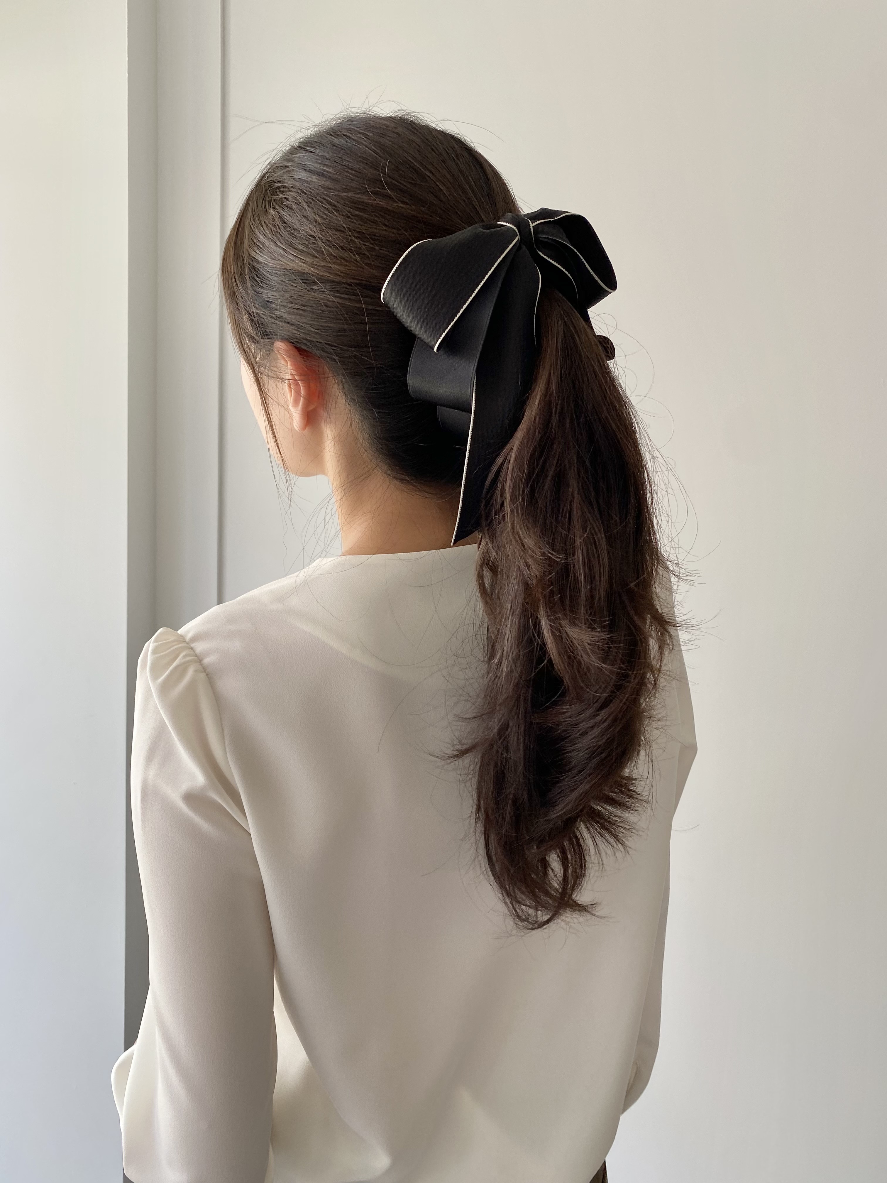 (2컬러) 그레이스 3단 배색 리본 빅 바나나핀 헤어 집게 8-12cm 핸드메이드 왕 - 상세 이미지 2