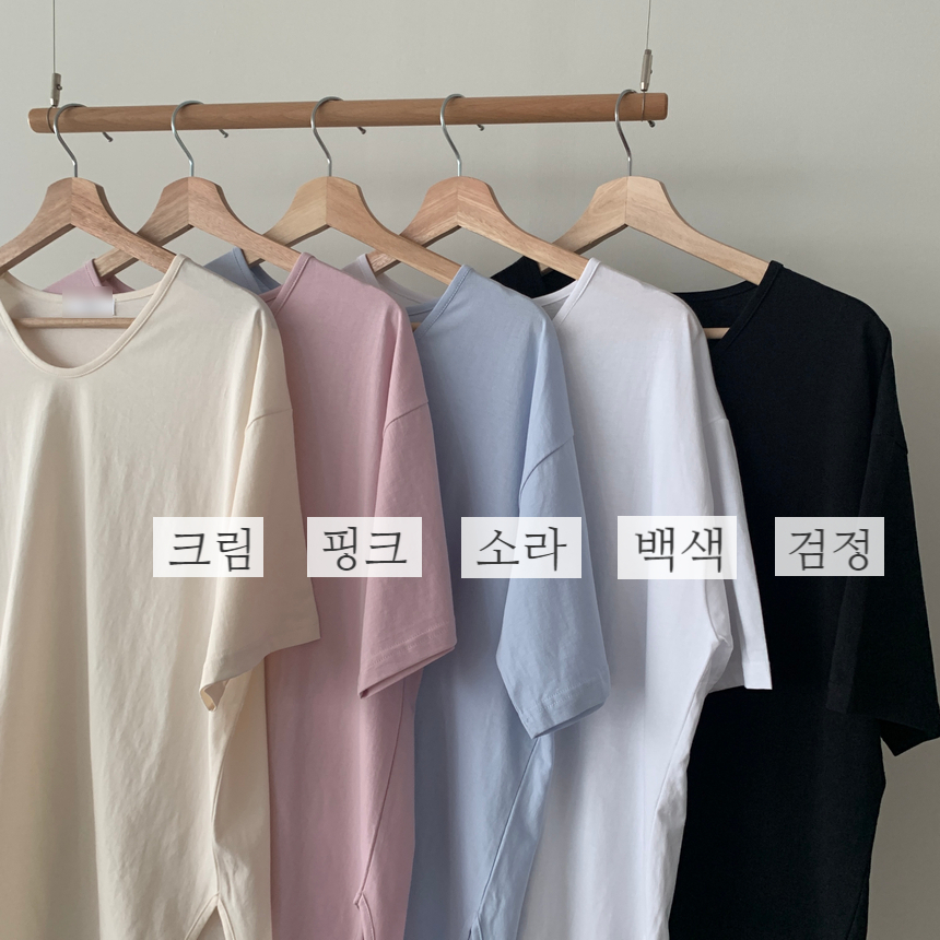 [💙2천장돌파/자체제작][레이어드티/박스티] 여름 언발 브이넥 옆트임 롱 반팔티 긴팔티 2047 상세 이미지 36