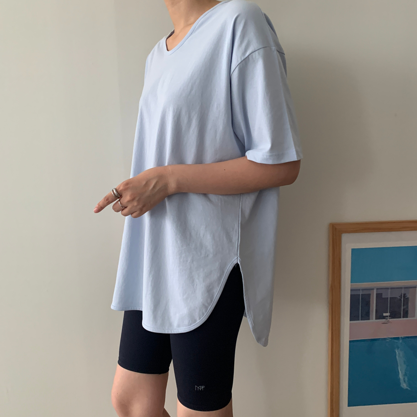 [💙2천장돌파/자체제작][레이어드티/박스티] 여름 언발 브이넥 옆트임 롱 반팔티 긴팔티 2047 상세 이미지 23
