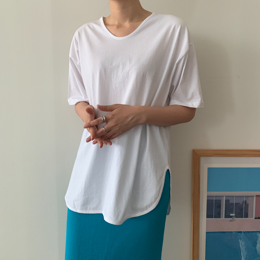 [💙2천장돌파/자체제작][레이어드티/박스티] 여름 언발 브이넥 옆트임 롱 반팔티 긴팔티 2047 상세 이미지 14