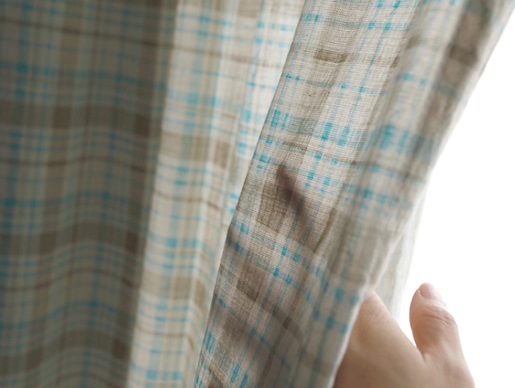 바이아미 케인 체크 아이방 브라운 커튼 핀스타일 가로130세로150