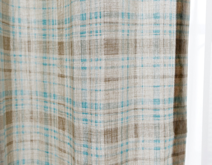 바이아미 케인 체크 아이방 브라운 커튼 핀스타일 가로130세로150