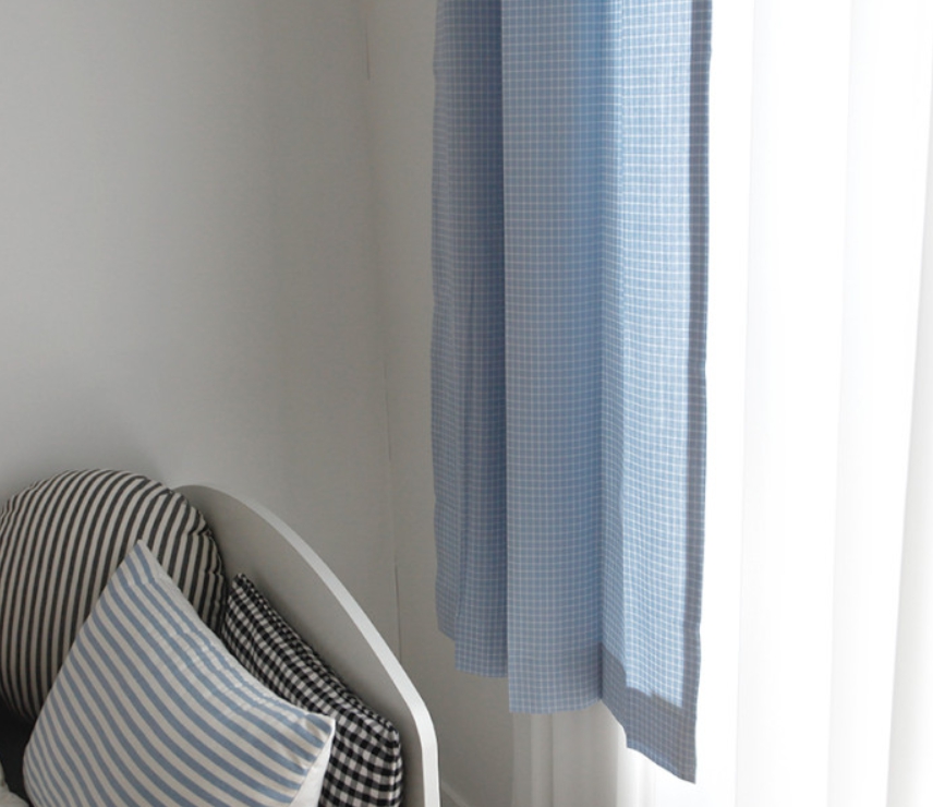 블루 빈티지 체크 커튼 아이방 유아 아기방