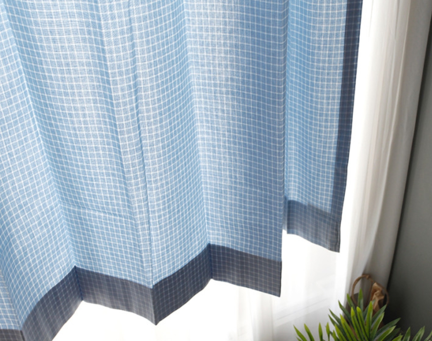 블루 빈티지 체크 커튼 아이방 유아 아기방