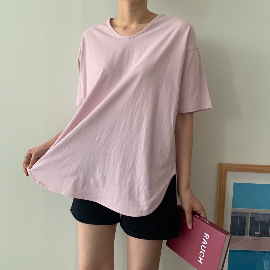 [💙2천장돌파/자체제작][레이어드티/박스티] 여름 언발 브이넥 옆트임 롱 반팔티 긴팔티 2047 상세 이미지 9