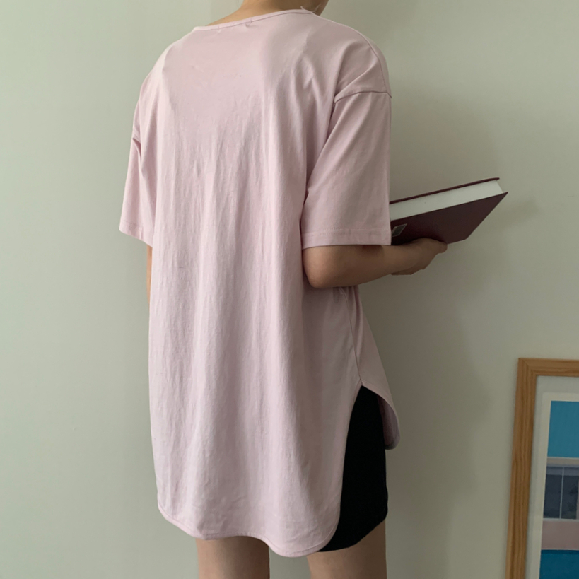 [💙2천장돌파/자체제작][레이어드티/박스티] 여름 언발 브이넥 옆트임 롱 반팔티 긴팔티 2047 상세 이미지 12