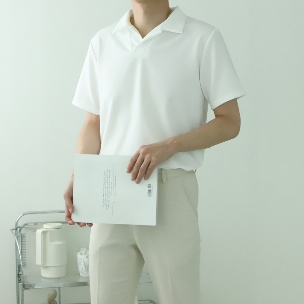 헨리넥반팔 오버핏 구김없는 남성카라티 남자반팔티 - 상세 이미지 2