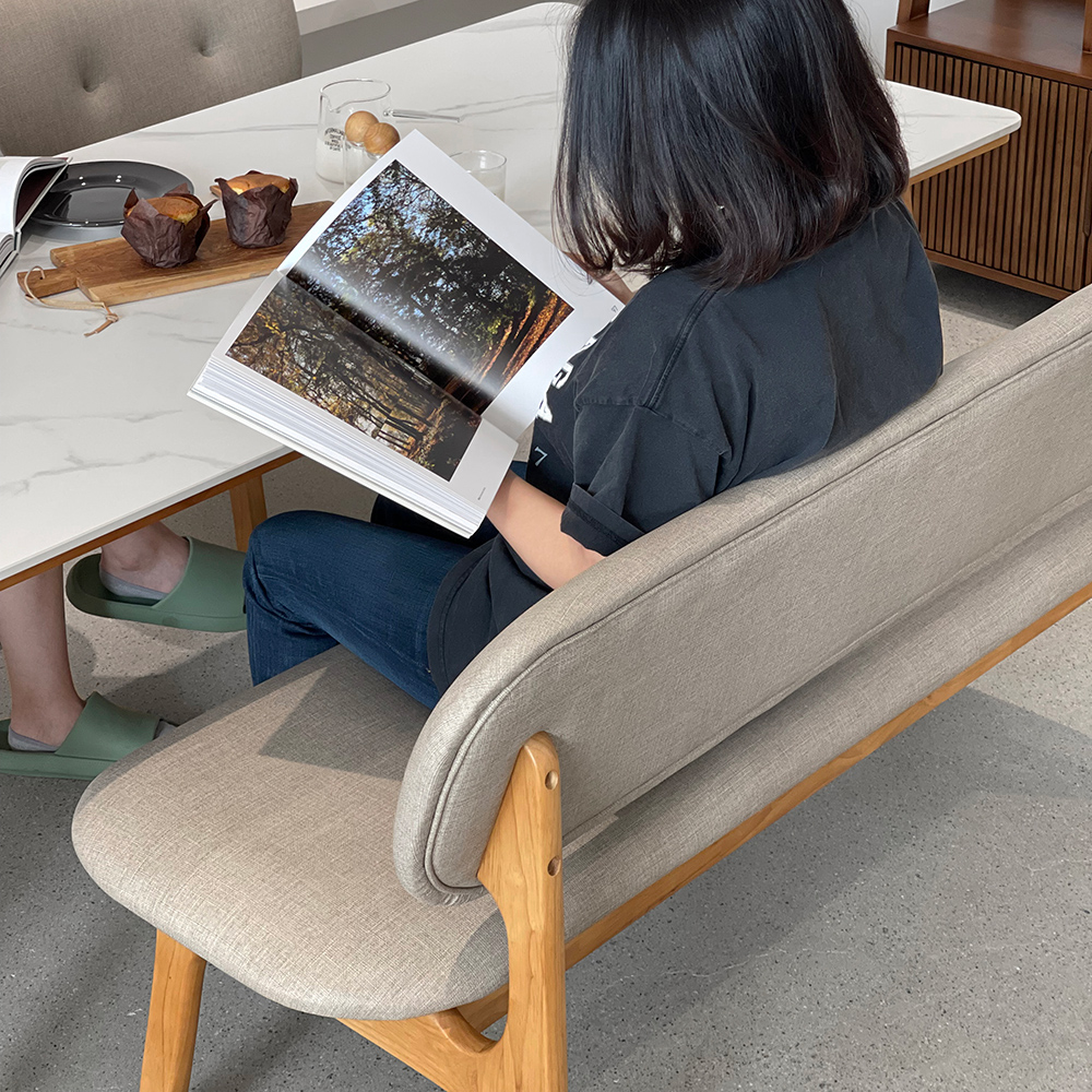 로포텐 올라 세라믹식탁 세트 원목 4인용 낮은 식탁 포세린 마블화이트 1400 의자2 벤치