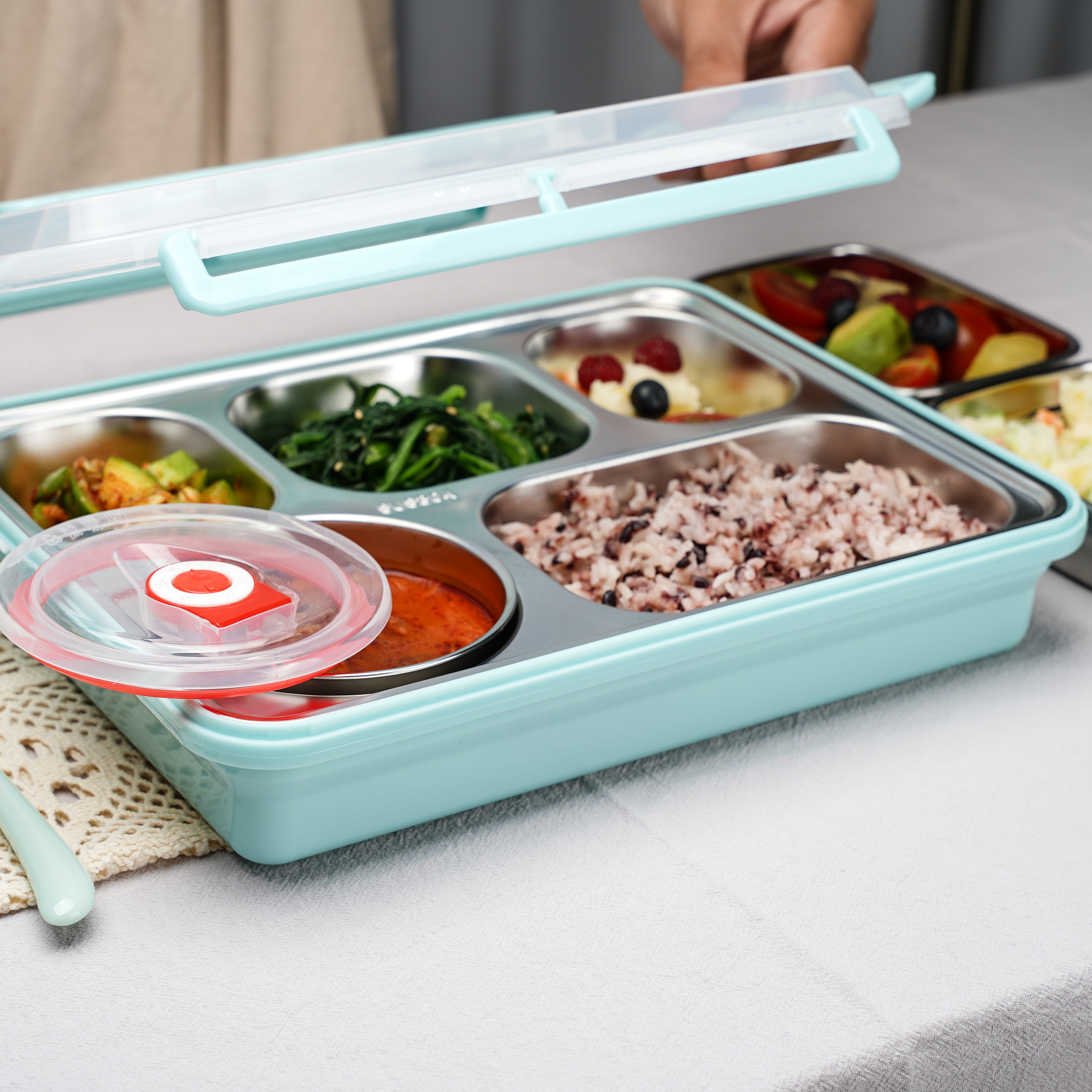 스텐 밀폐식판도시락 요양 병원 반찬통 5칸 국통포함 - 상세 이미지 5