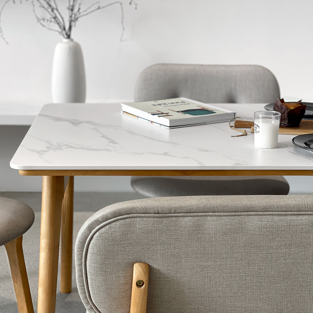 로포텐 올라 세라믹식탁 세트 원목 4인용 낮은 식탁 포세린 마블화이트 1400 의자2 벤치