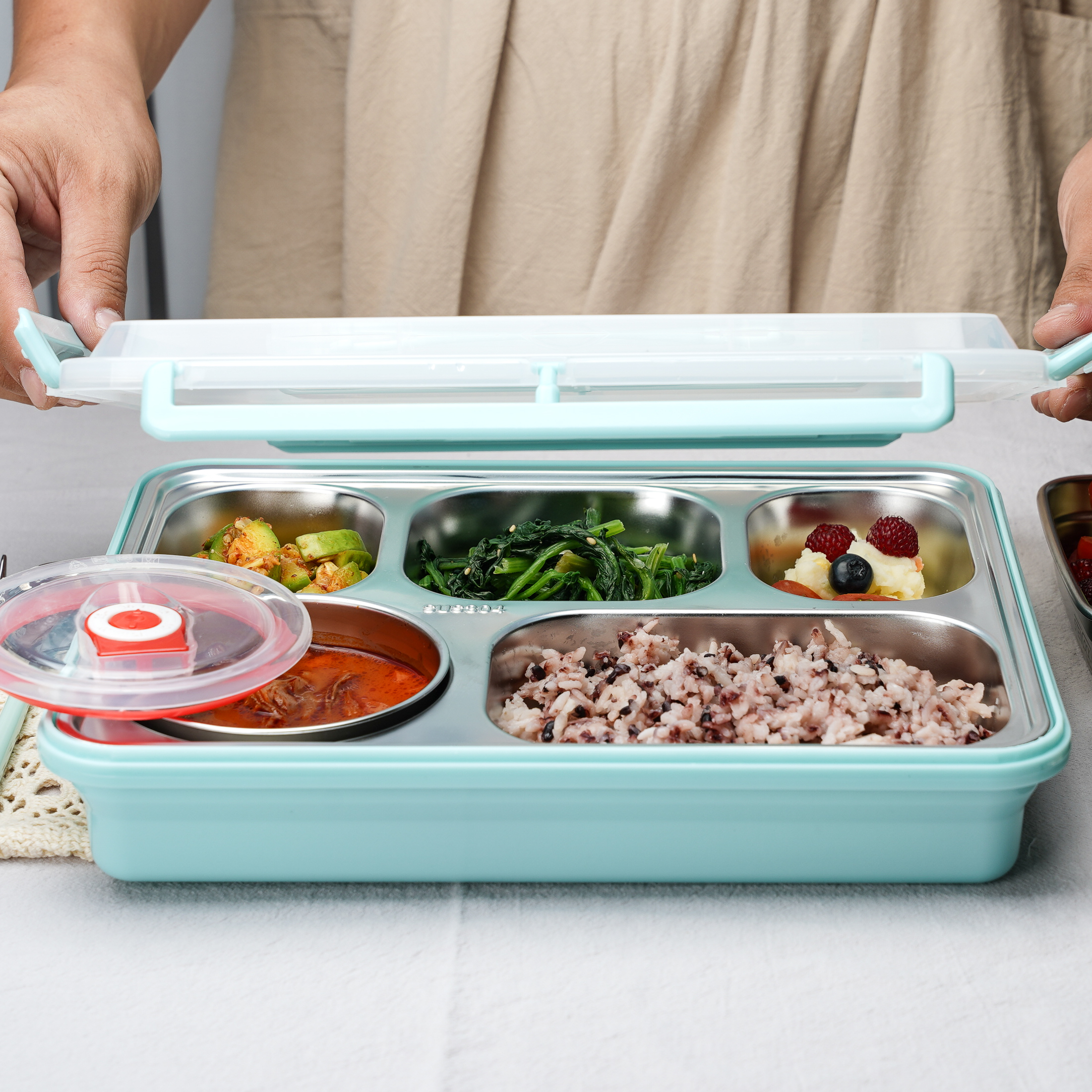 스텐 밀폐식판도시락 요양 병원 반찬통 5칸 국통포함 - 상세 이미지 4