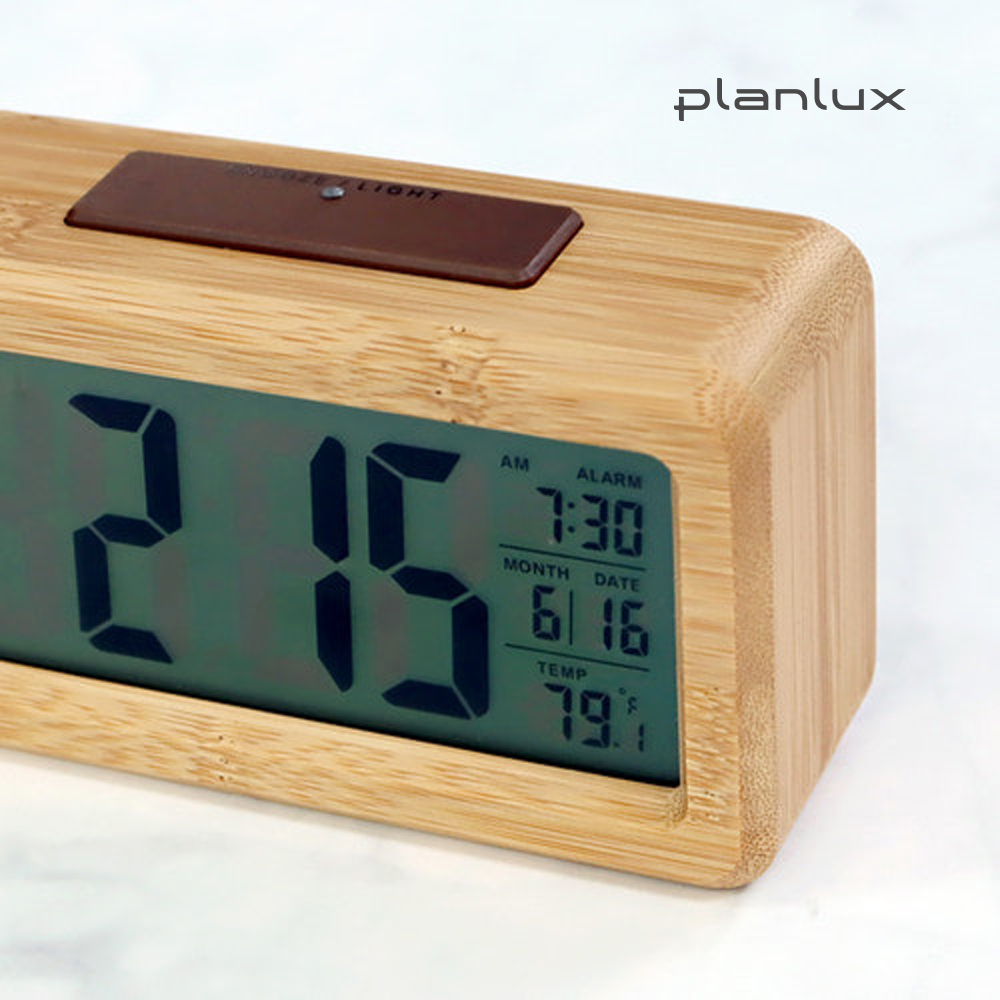 플랜룩스 LED 백라이트 우드 디지털 전자 탁상시계 무소음 건전지 알람시계