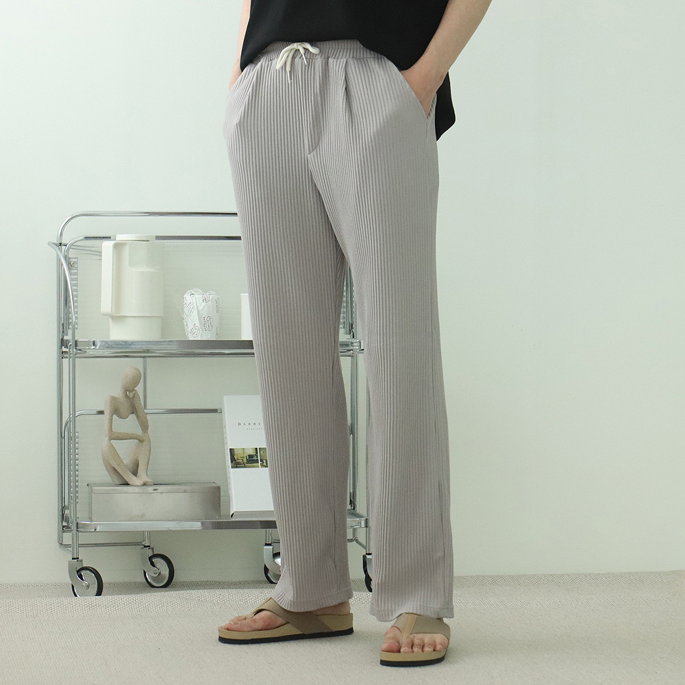 남자와이드팬츠 밴딩 통큰바지 냉장고바지 남성플리츠팬츠